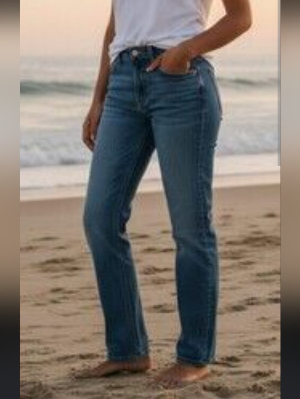 Muji Boyfit 22 Inch Women’s Classic Straight-Leg Jeans in Medium Blue Mid Rise